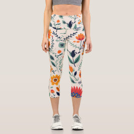 Mulher vestindo leggings florais com laranja vibra