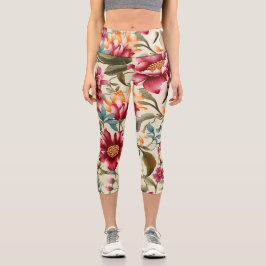 Mulher vestindo leggings florais com um vibrante 