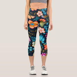 Mulher vestindo leggings florais vibrantes