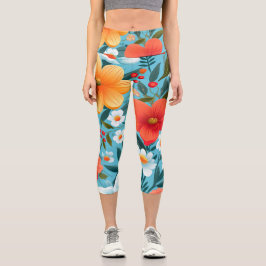 Mulher vestindo leggings florais vibrantes
