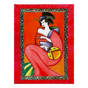 Mulher Vestindo um Cartaz de Impressão de Kimono