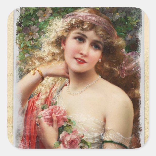 Mulher Vitoriana com Adesivos de Rosas Rosa (Frente)