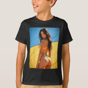 Mulher Y Em Camiseta - Morena De Biquíni E Bandeir