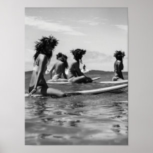 Mulheres Afro-Americanas Impressão de Surf, Preto