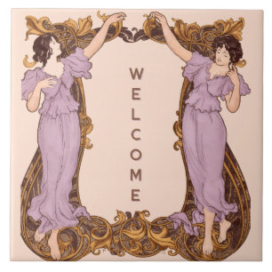 Mulheres Art Nouveau Quadro Floral Decorativo Vint