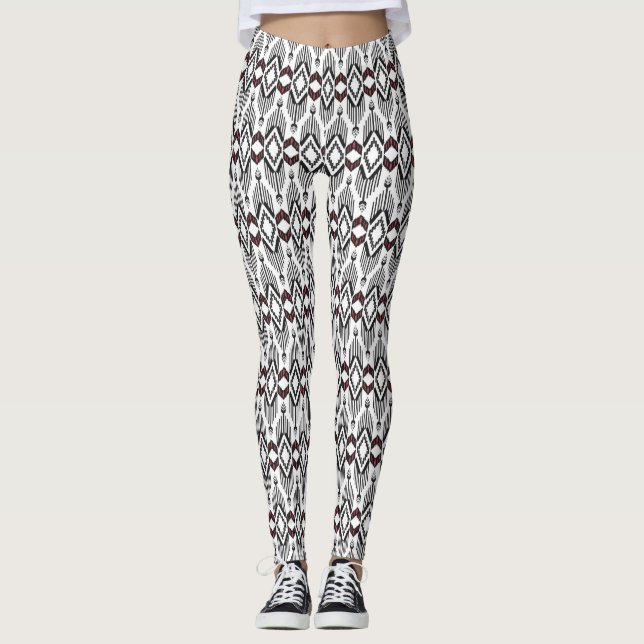 Mulheres Borgonhosas/Preto Asteca Leggings Feminin (Frente)