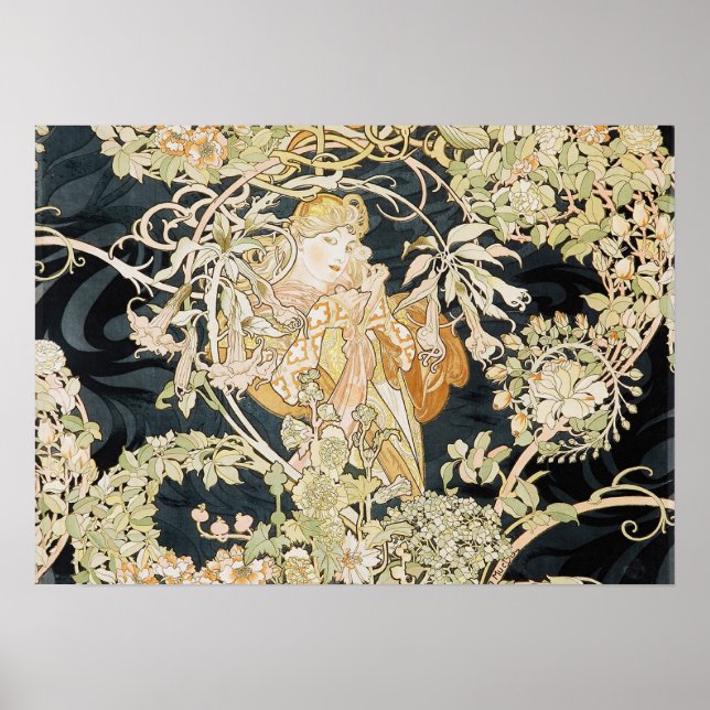 Mulheres com Daisies Art Nouveau Poster (Frente)