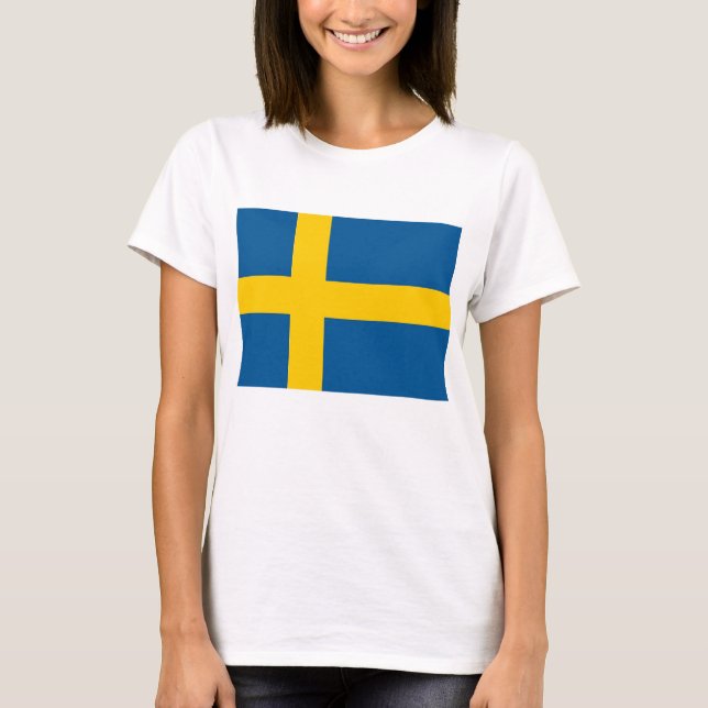 Mulheres T Camisa com Bandeira de Suecia (Frente)
