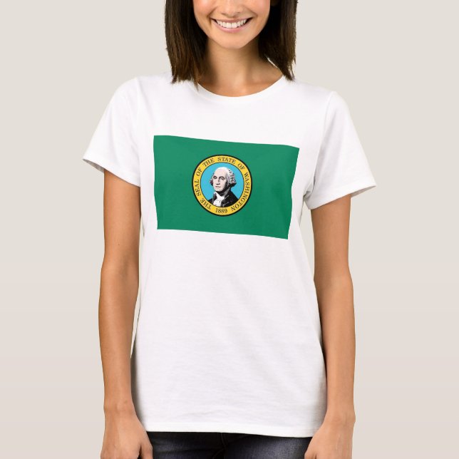 Mulheres T Camisa com Bandeira do Estado de Washin (Frente)