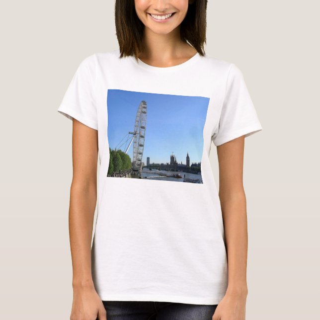 Mulheres T Camisa com Roda Ferris de Olho de Londr (Frente)