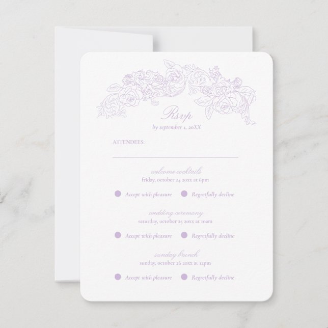 Multi Event Victorian Purple Romantic RSVP Card (Frente)