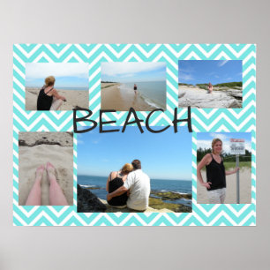 Multi imagem azul Beachy poster personalizado