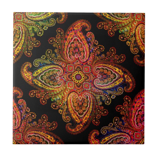 Multicolored Paisley Motiff on Black  02 (Frente)