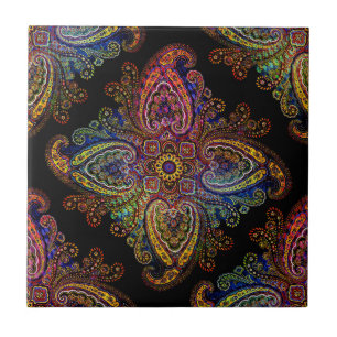 Multicolorido Paisley Bonito em Preto