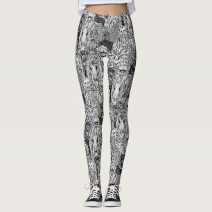 multidão de criptozoológicos leggings preto e bran