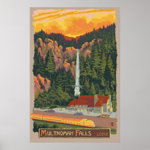Multnomah Falls & Lodge, Poster de viagens Oregon