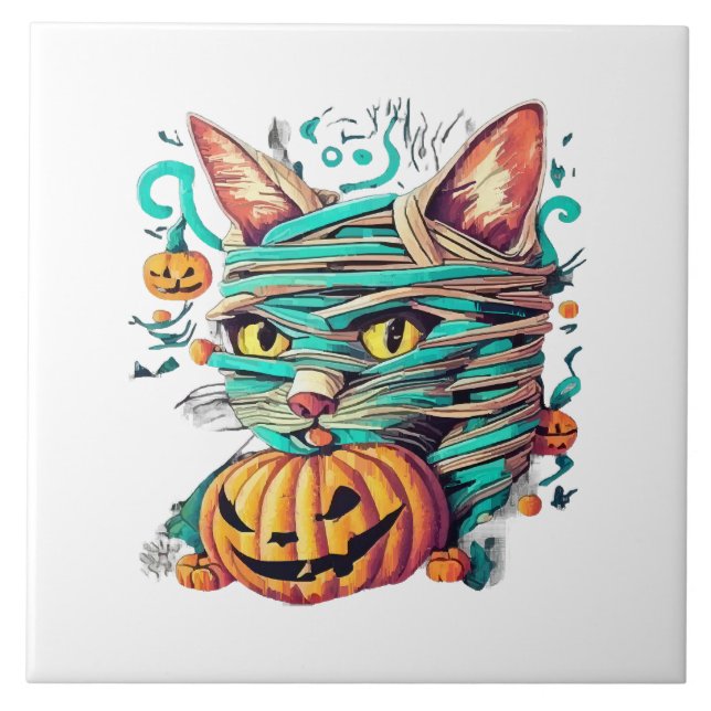 Múmia de Gato Divertida de Halloween (Frente)