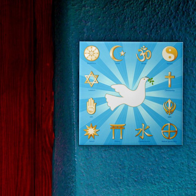 Mundo da Paz (Decorative ceramic tile featuring Twelve World Religions. )