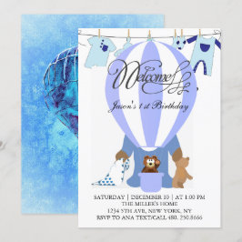 Mundo dos Balões Azuis Primeiro Convite de Anivers