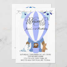 Mundo dos Balões Azuis Primeiro Convite de Anivers