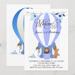 Mundo dos Balões Azuis Primeiro Convite de Anivers