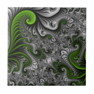 Mundo Fantasia Verde E Cinza Arte Fractal Abstrata