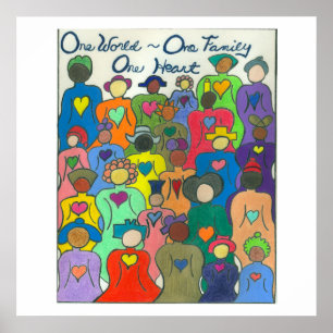 Mundo multicultural do poster um, de uma família,