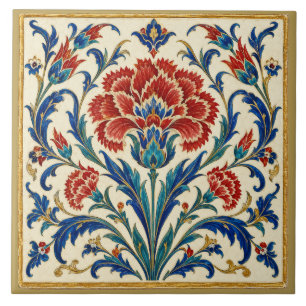 Mural Floral Simétrico de Cravo de Iznik