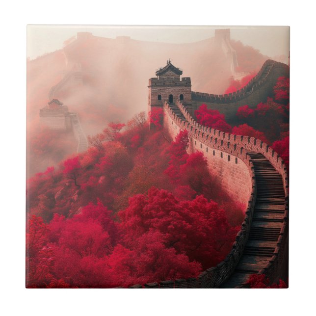 Muro de excelente da China no outono - Vermelho Cê (Frente)