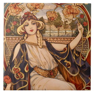 Musa do Crisântemo Dourado – Floral Art Nouveau