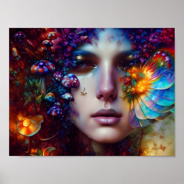 Mushroom Fantasies Lady AI Gerou Poster de Arte (Frente)