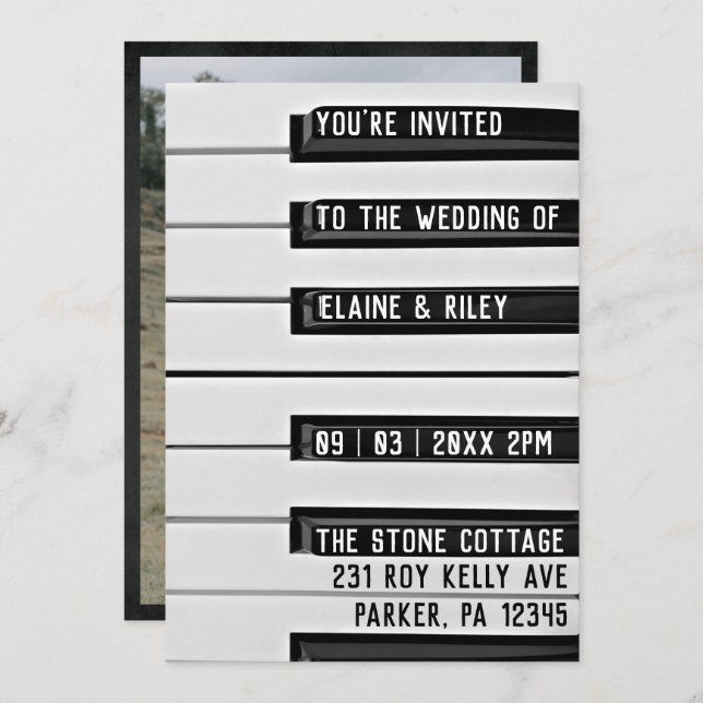 Music=Love Piano Keys Foto Convite de Casamento (Frente/Verso)