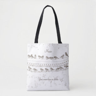 Music Tote Bag with Birds - Personalizado