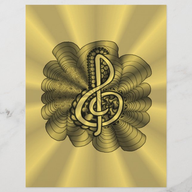 Music Treble Clef Dourado Scrapbook Paper (Frente)