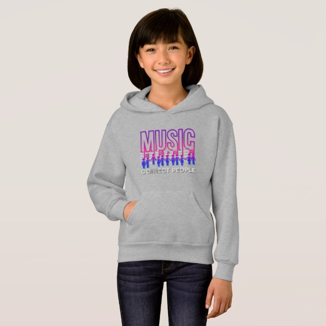 Música Conecta Pessoas | Crianças Pullover Hoodie (Frente Completa)