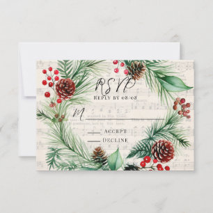 Música de Natal Red Berry Wreath Weding RSVP Card
