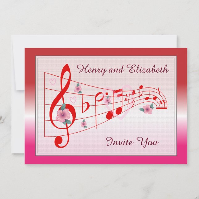 Música e Hibiscus Blossoms Convite para Casamento (Frente)