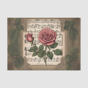 Música e Rosas - Papel de Tecido de Decoupage