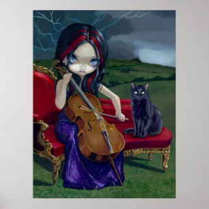 Música gótico do gato preto do impressão da art