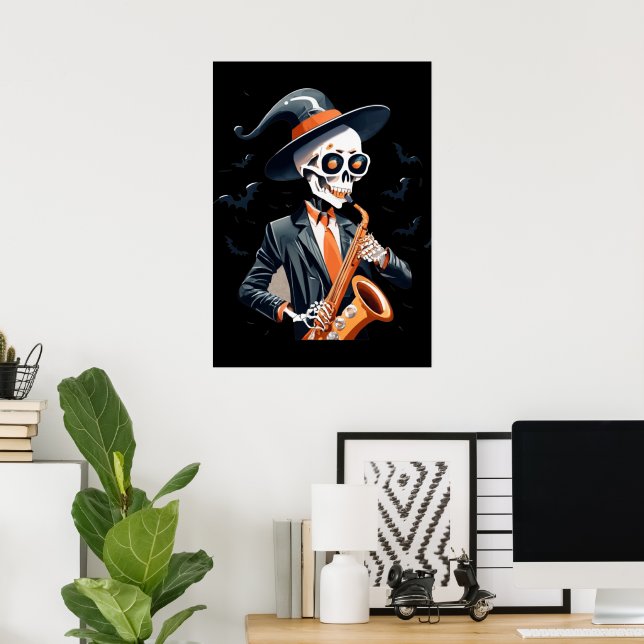 Musical Skeleton Saxaphone Poster Wall Decor (Escritório em casa)