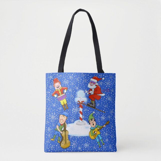 Músico Elves com Papais noeis de Natal Tote Bag (Frente)