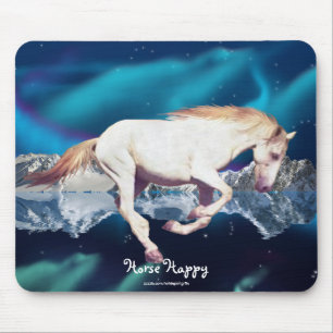 Mustang Branco e Aurora Art Mousepad do amante dos
