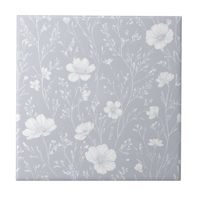 Muted Gray And White Wildflower Pattern (Frente)