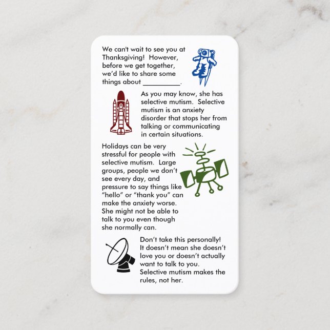 Mutismo Seletivo Juntar Cartão de visita (Frente)