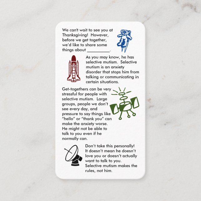 Mutismo seletivo Junte-se Cartão de visita (Frente)