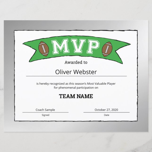 MVP Player - Certificado MVP de Futebol (Frente)