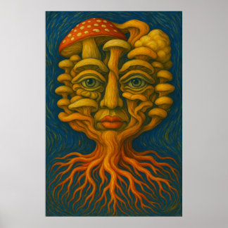 Mycelium Dreamscape - Surreal Mushroom Face Poster