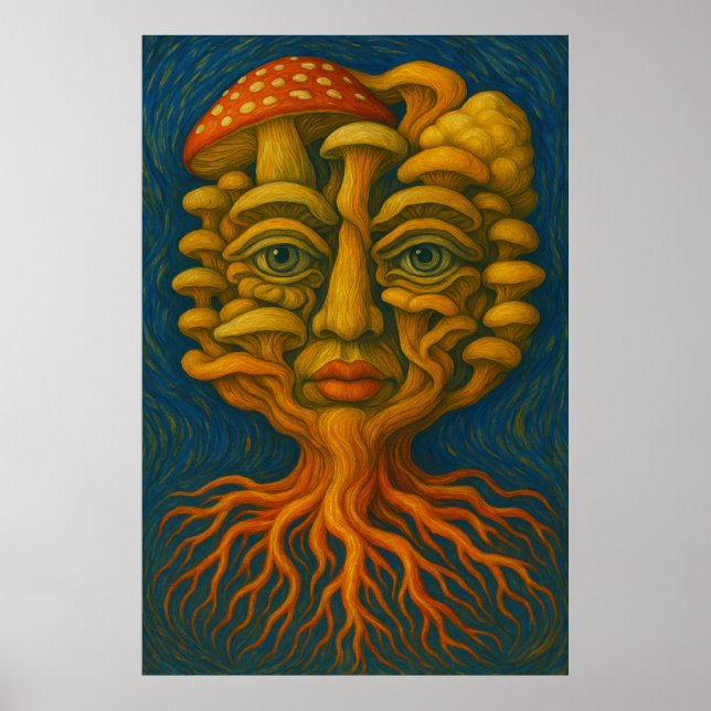 Mycelium Dreamscape - Surreal Mushroom Face Poster (Frente)