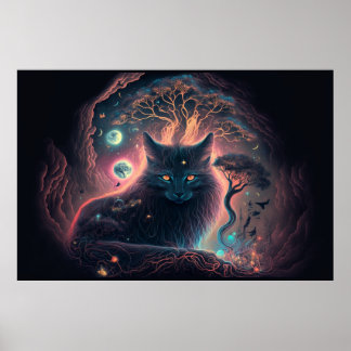 Mystic Black Cat Art Poster 