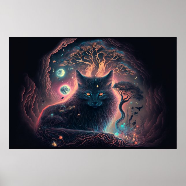 Mystic Black Cat Art Poster  (Frente)